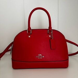 Coach Red Crossgrain Leather Mini Sierra Dome Satchel Crossbody Bag